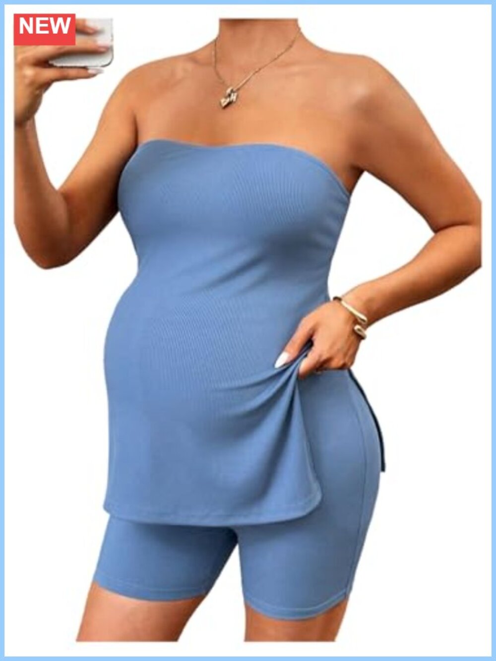 Maternity 2 Piece Set Strapless Tube Top and Shorts Rib Knit